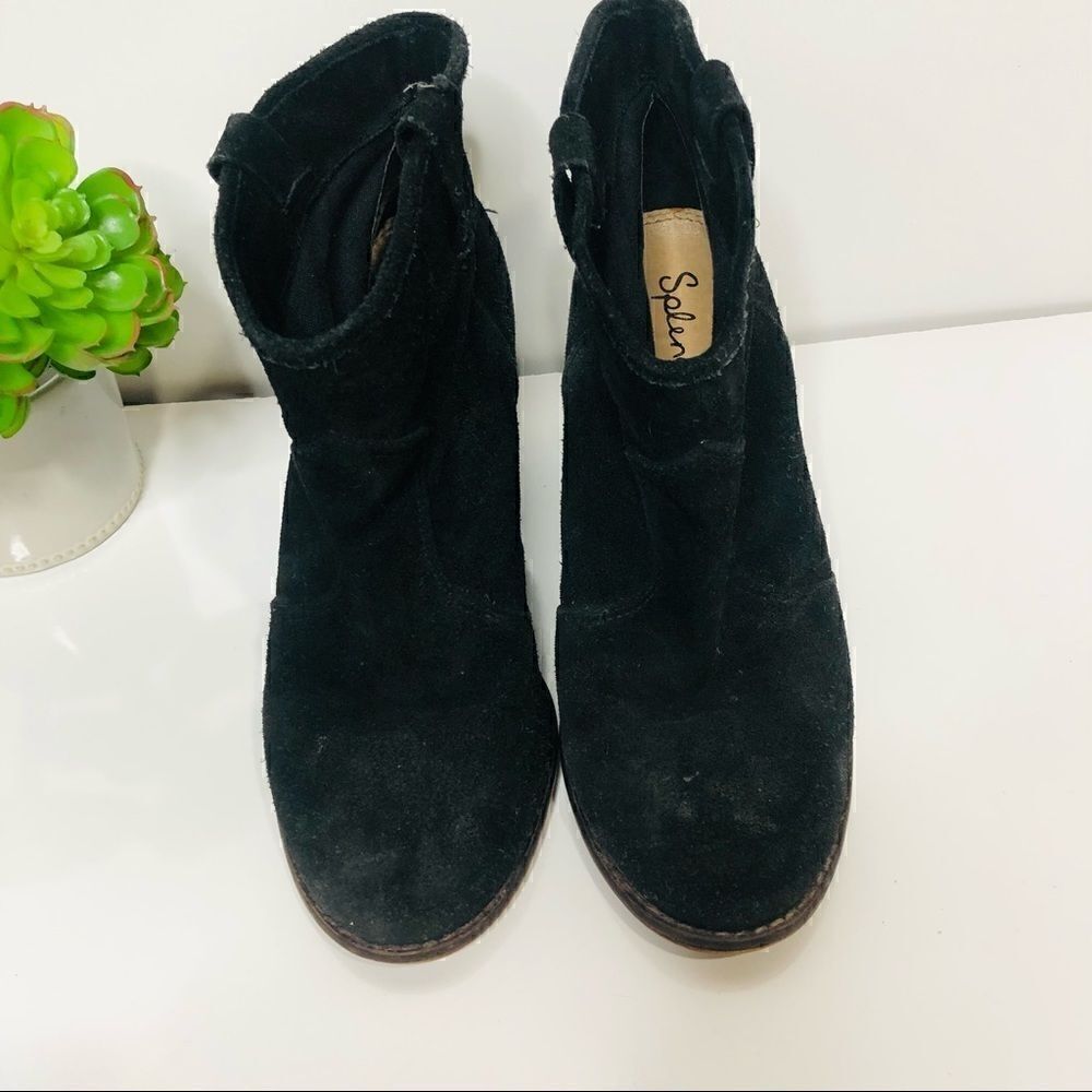 Splendid Black Suede Heeled Ankle Booties Boots - Picture 2 of 10